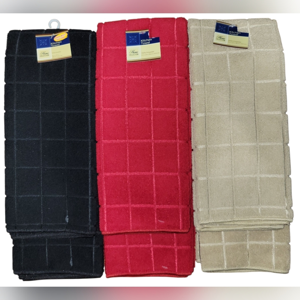 6 Piece Home Collection Kitchen Hand Towels (Black/Red/Tan)